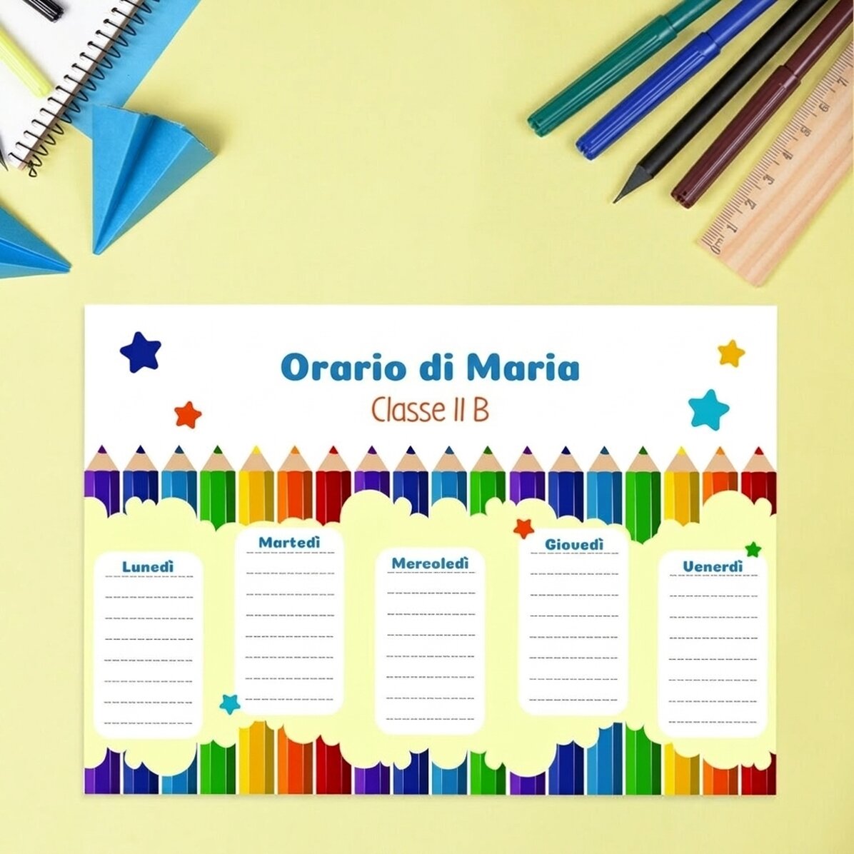 Orario personalizzato con testo - Matite colorate