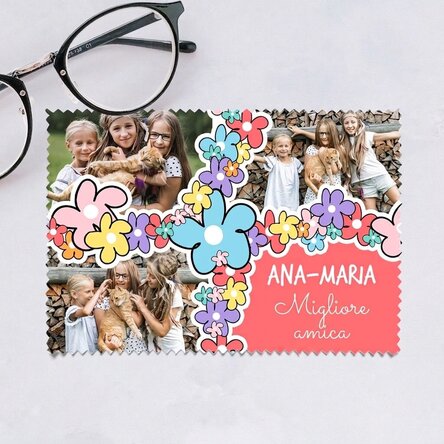 Panno personalizzato con 3 immagini per la pulizia di schermi e occhiali - Doodle flowers
