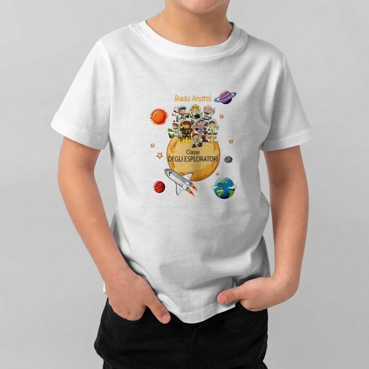 Maglietta in cotone per bambini personalizzata con messaggio - Esploratori
