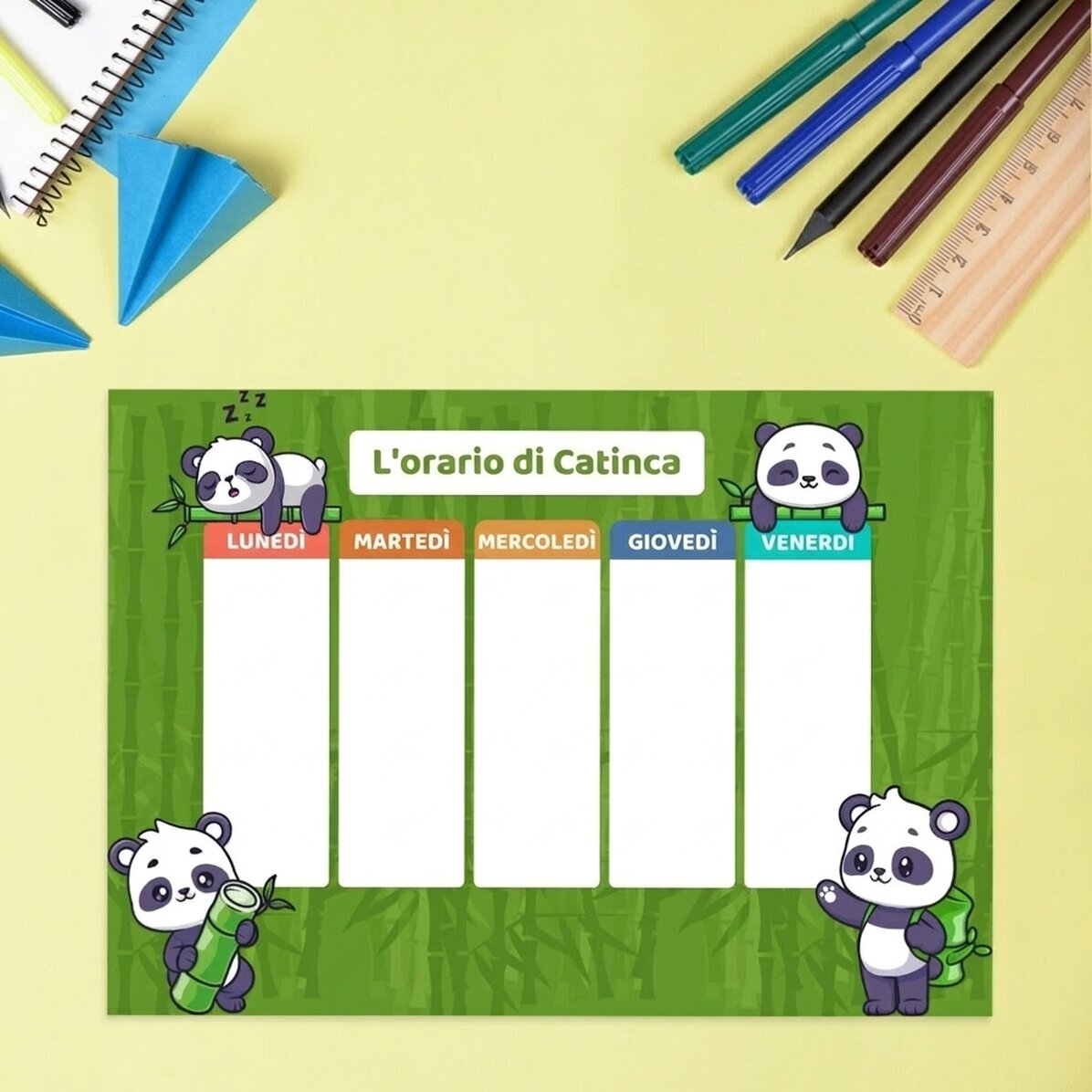 Orario personalizzato con testo - Cute Panda