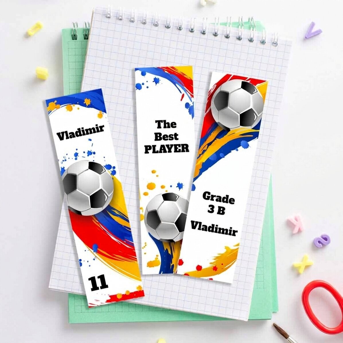 Set di 3 segnalibri personalizzati con testo - Calcio