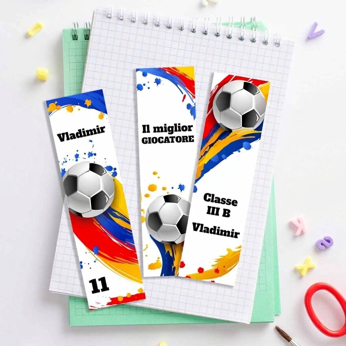 Set di 3 segnalibri personalizzati con testo - Calcio