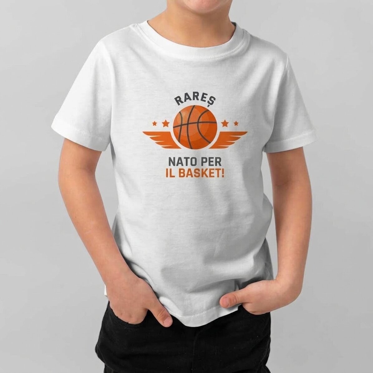 Maglietta in cotone per bambini personalizzata con messaggio - Basket