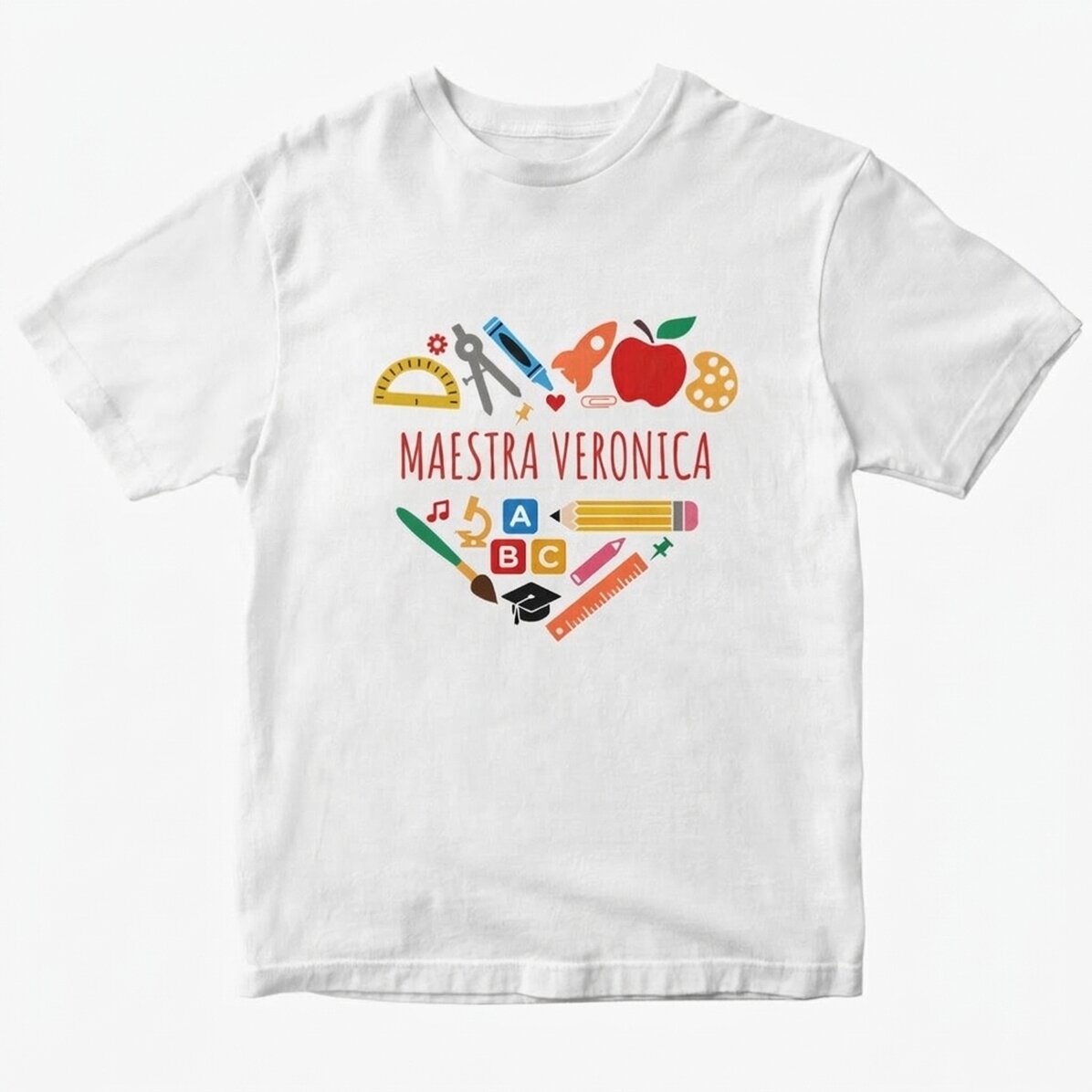 Maglietta in cotone personalizzata con nome per insegnanti - Heart