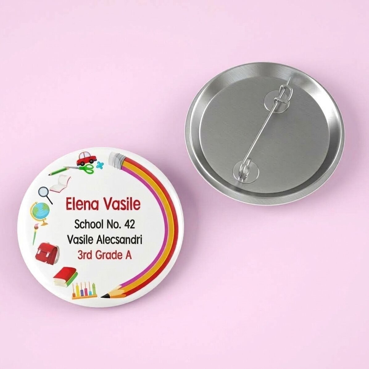 Spilla personalizzata con nome e testo - Scuola