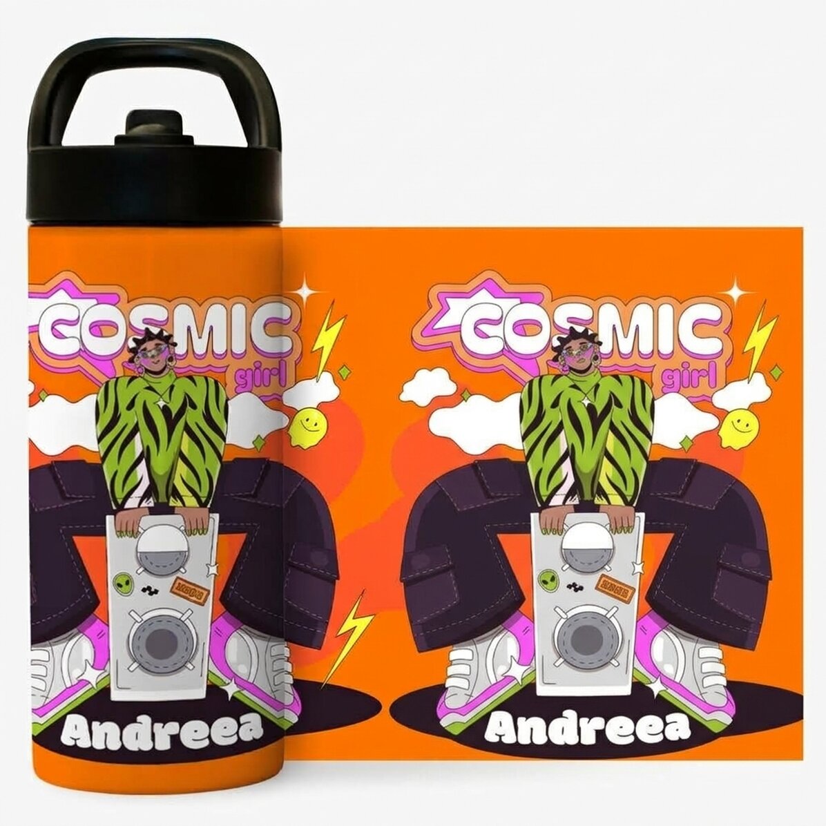 Thermos con manico e cannuccia personalizzato con nome - Cosmic Girl