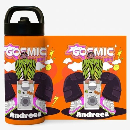 Thermos with handle and straw personalised with name - Cosmic Girl