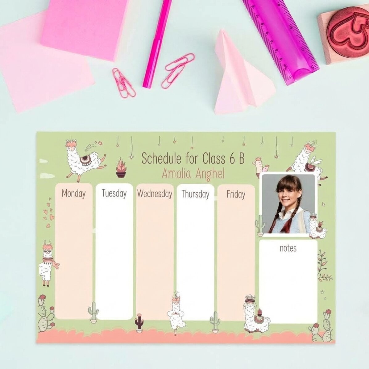 Orario personalizzato con testo e foto - Llama