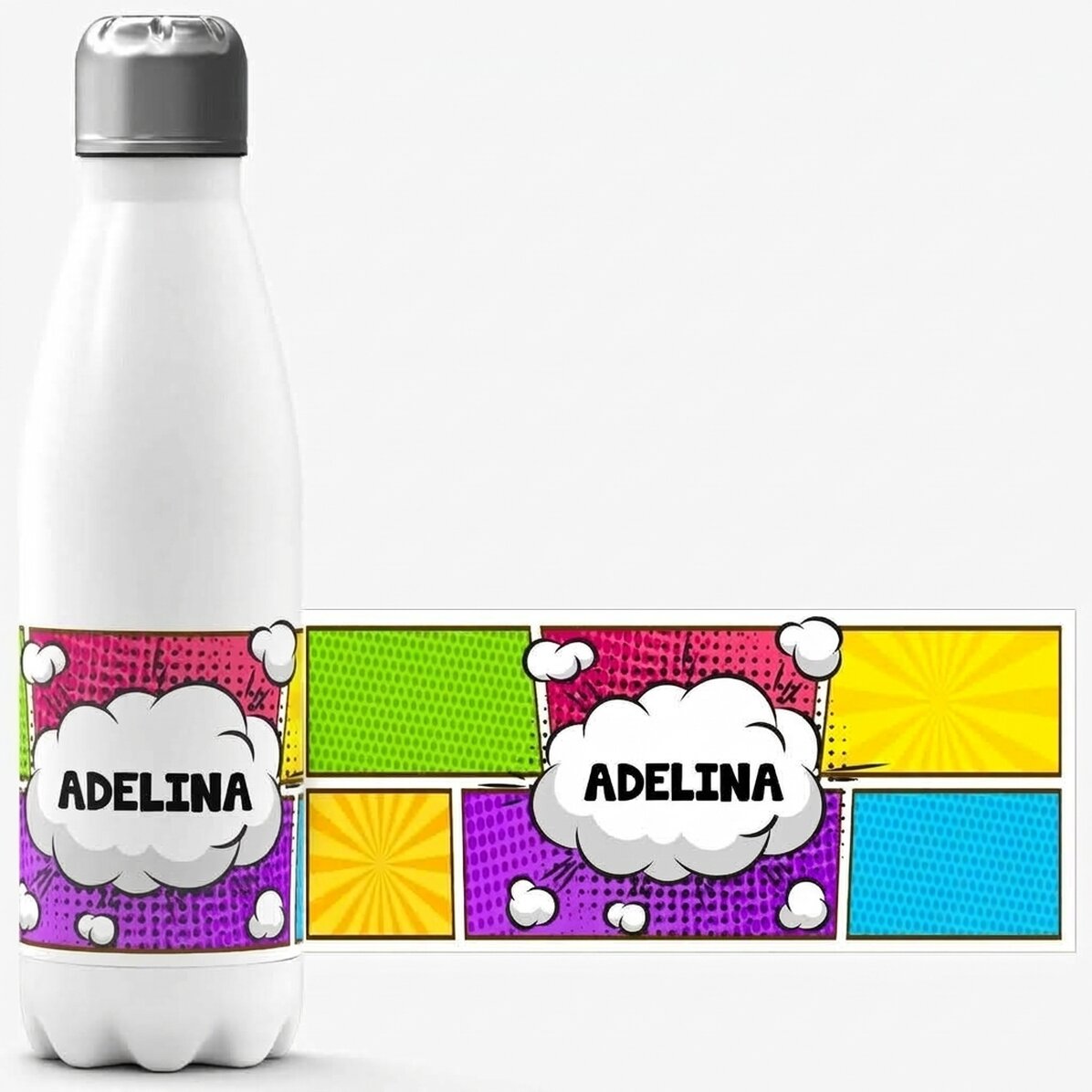 Thermos con base bianca personalizzato con scritta - Fumetti