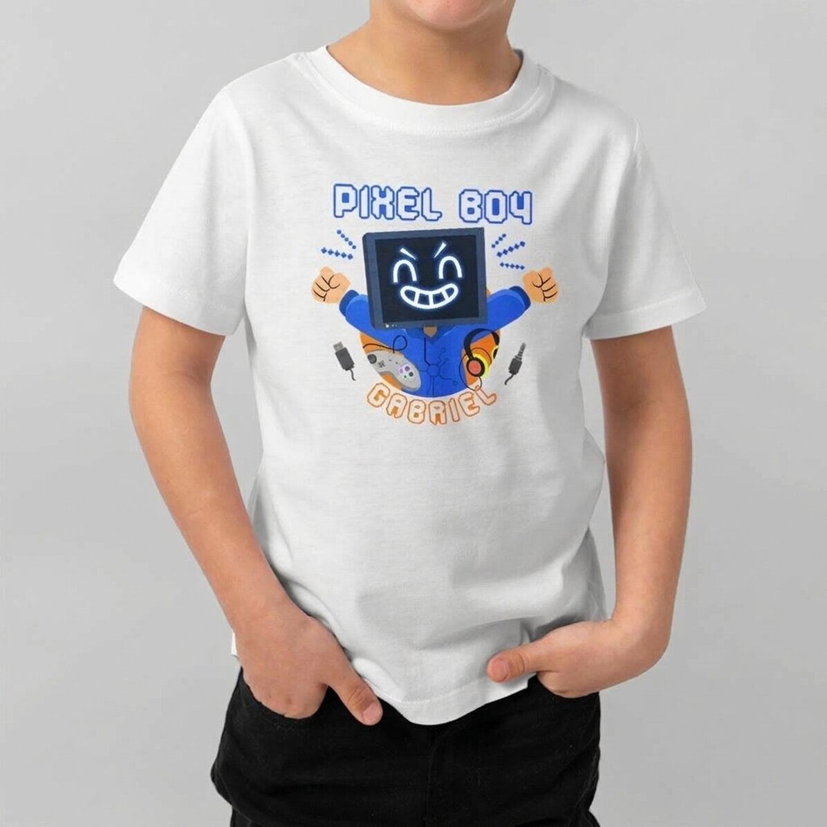 Maglietta in cotone per bambini personalizzata con scritta - Pixel Boy