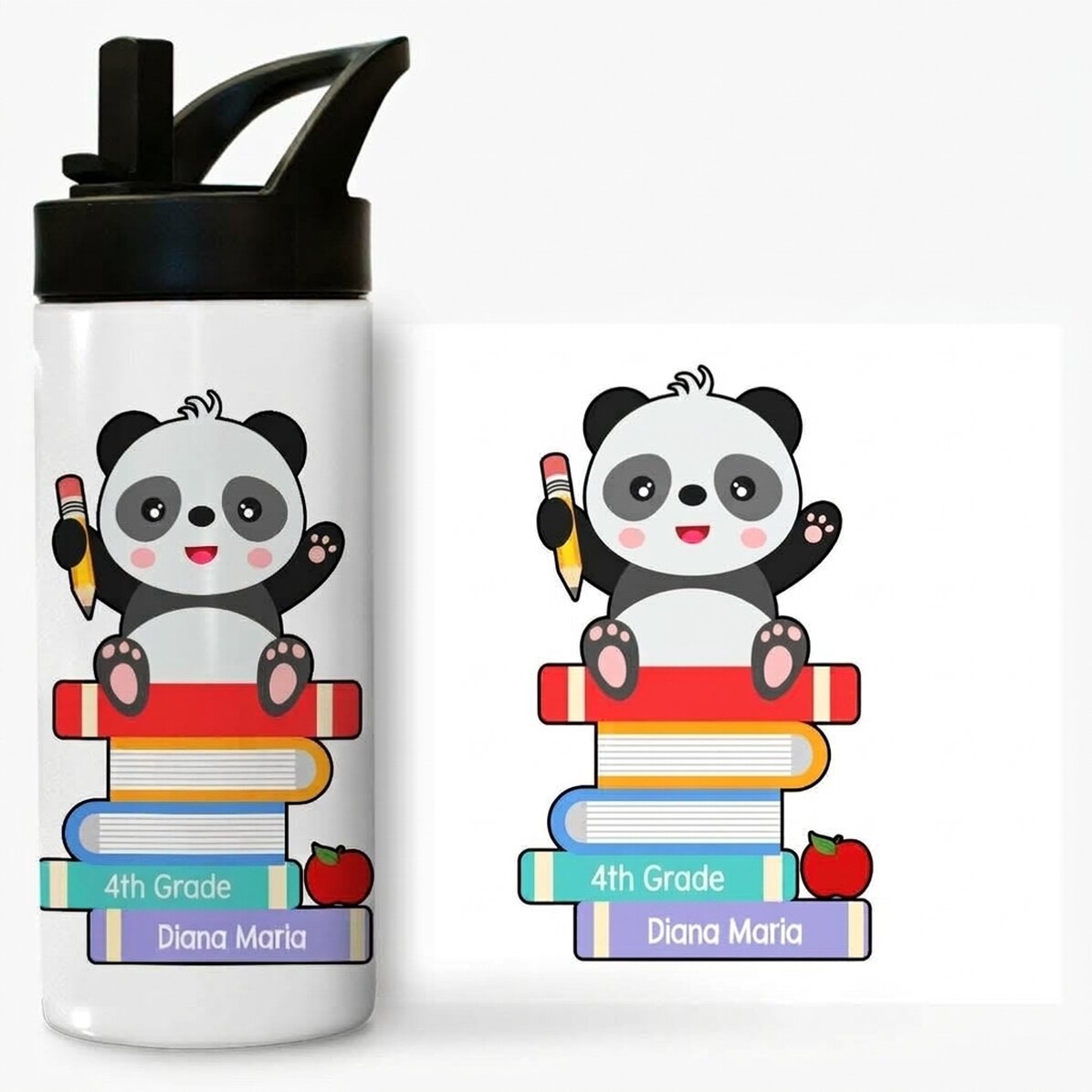 Thermos con manico e cannuccia personalizzato con messaggio - Cute Panda