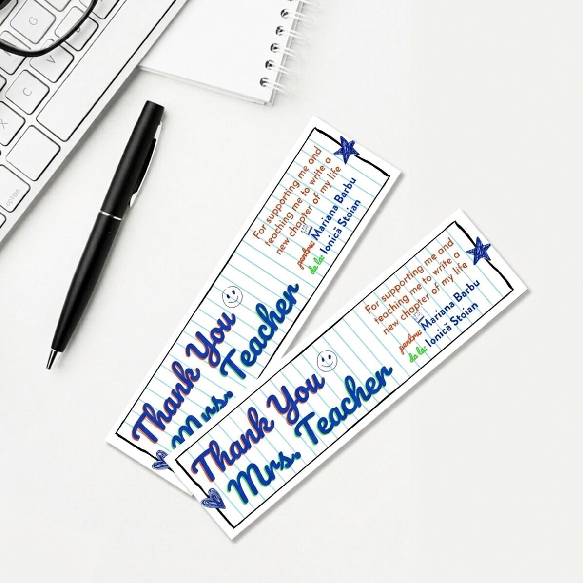 Segnalibro personalizzato con dedica per la maestra - Carta da taccuino