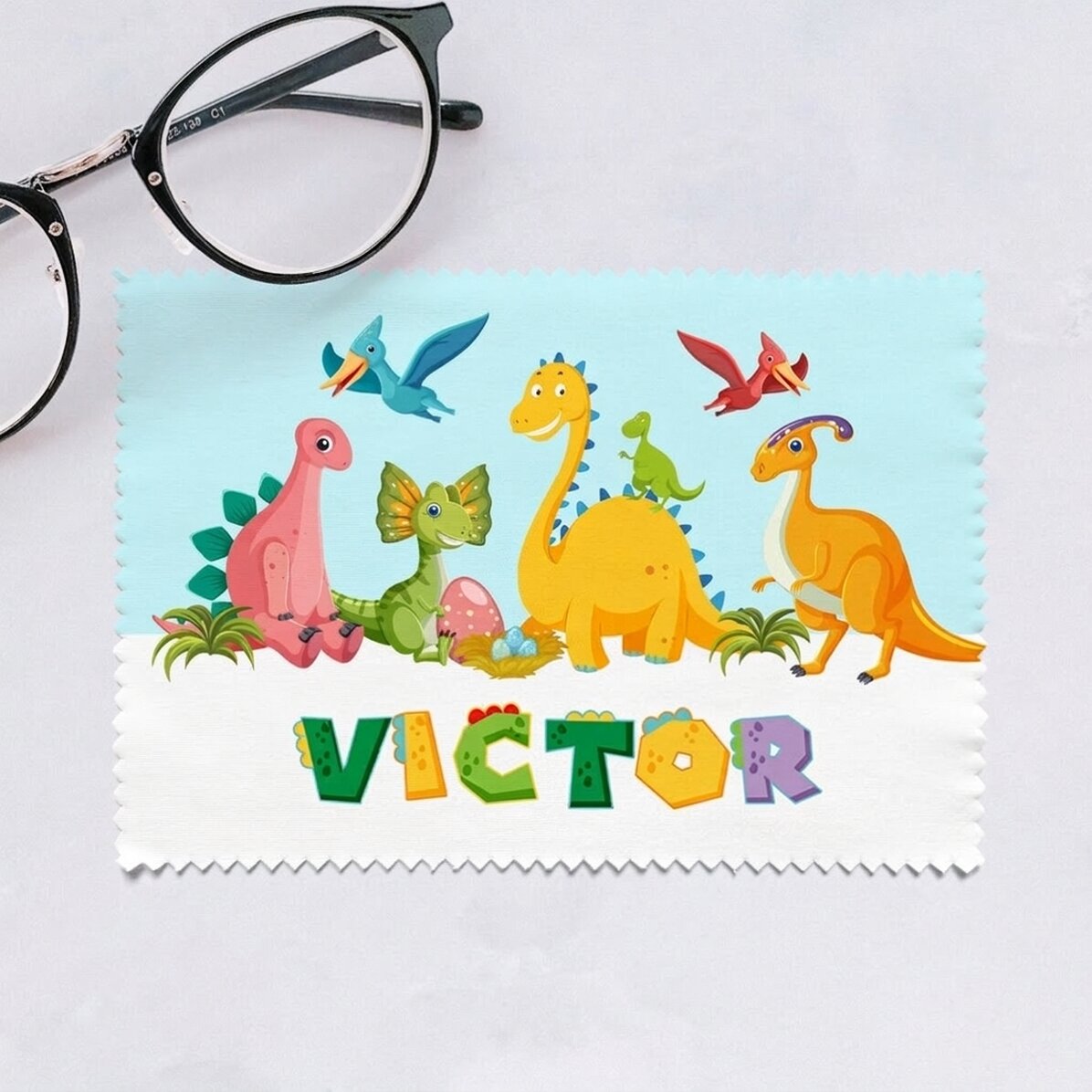 Panno personalizzato per la pulizia di schermi e occhiali - Dino