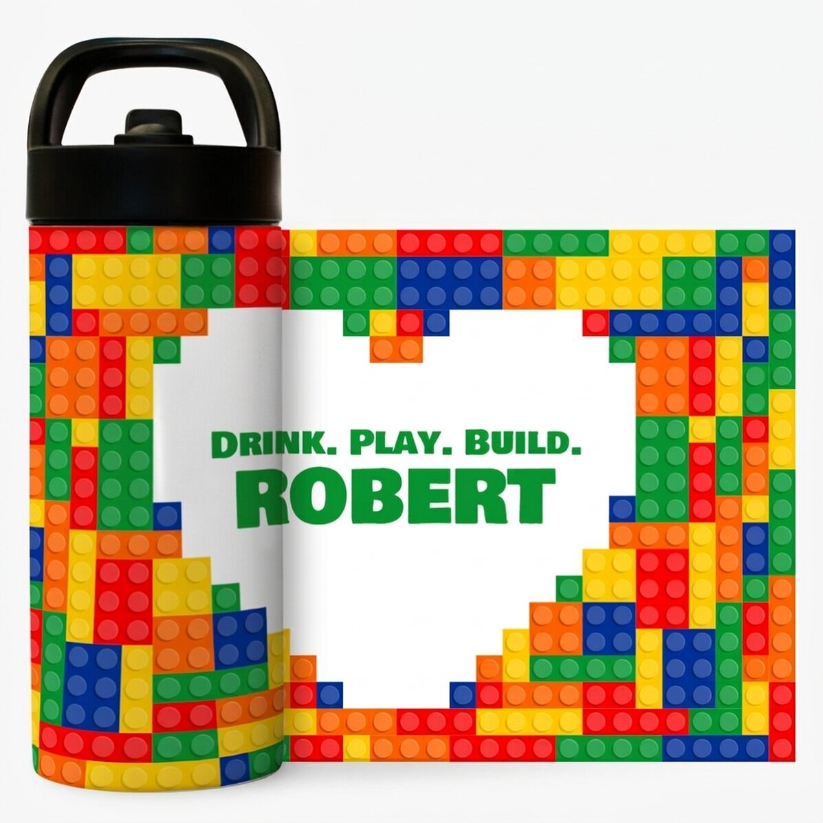 Thermos con manico e cannuccia personalizzato con nome - Lego