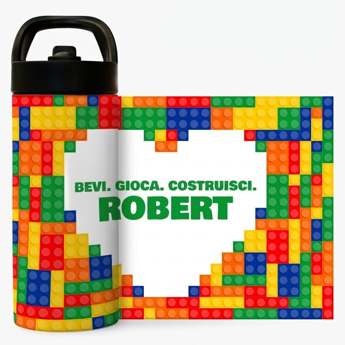 Thermos con manico e cannuccia personalizzato con nome - Lego