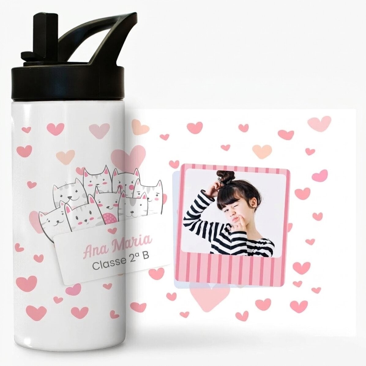 Thermos con manico e cannuccia personalizzato con nome e foto - Kitty