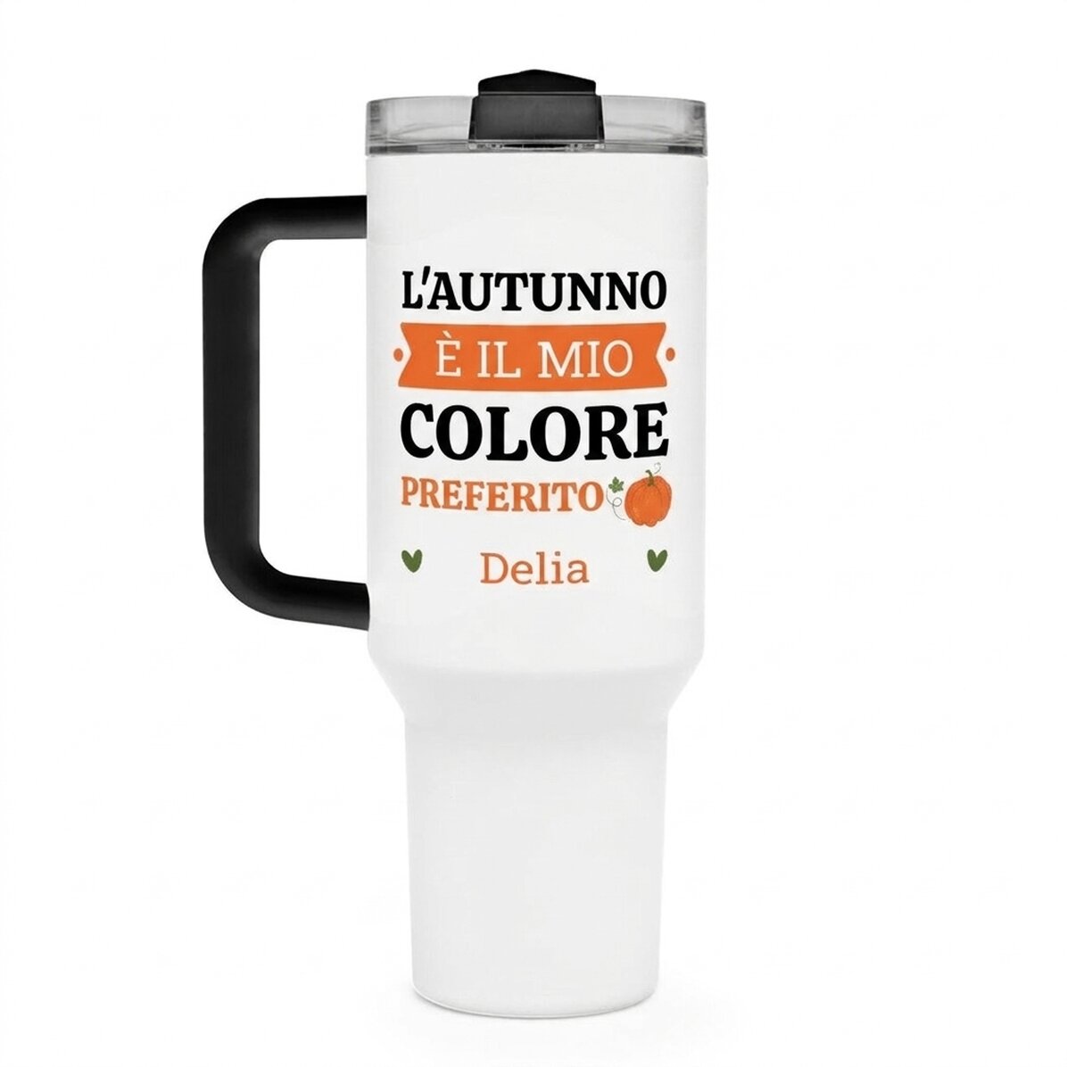 Tazza termica con manico e cannuccia personalizzata con scritta - Autunno