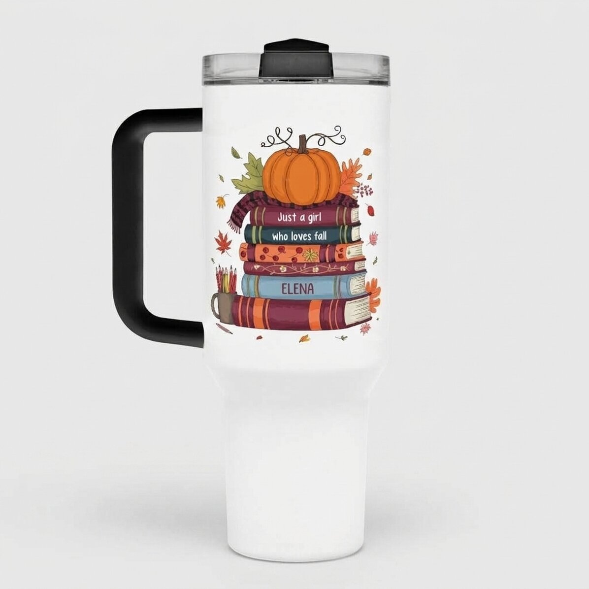 Tazza termica con manico e cannuccia personalizzata con una scritta - Books