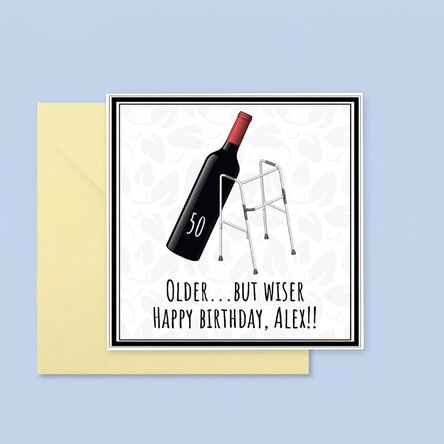 Biglietto quadrato personalizzato con testo - Older but wiser