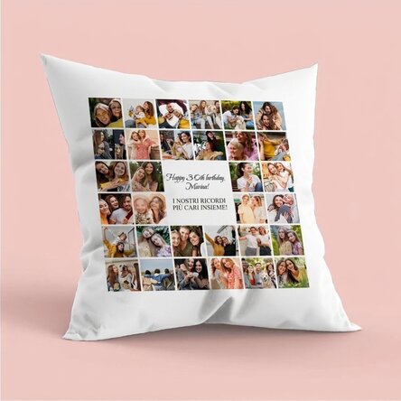Cuscino personalizzato con 32 foto e un messaggio - Compleanno