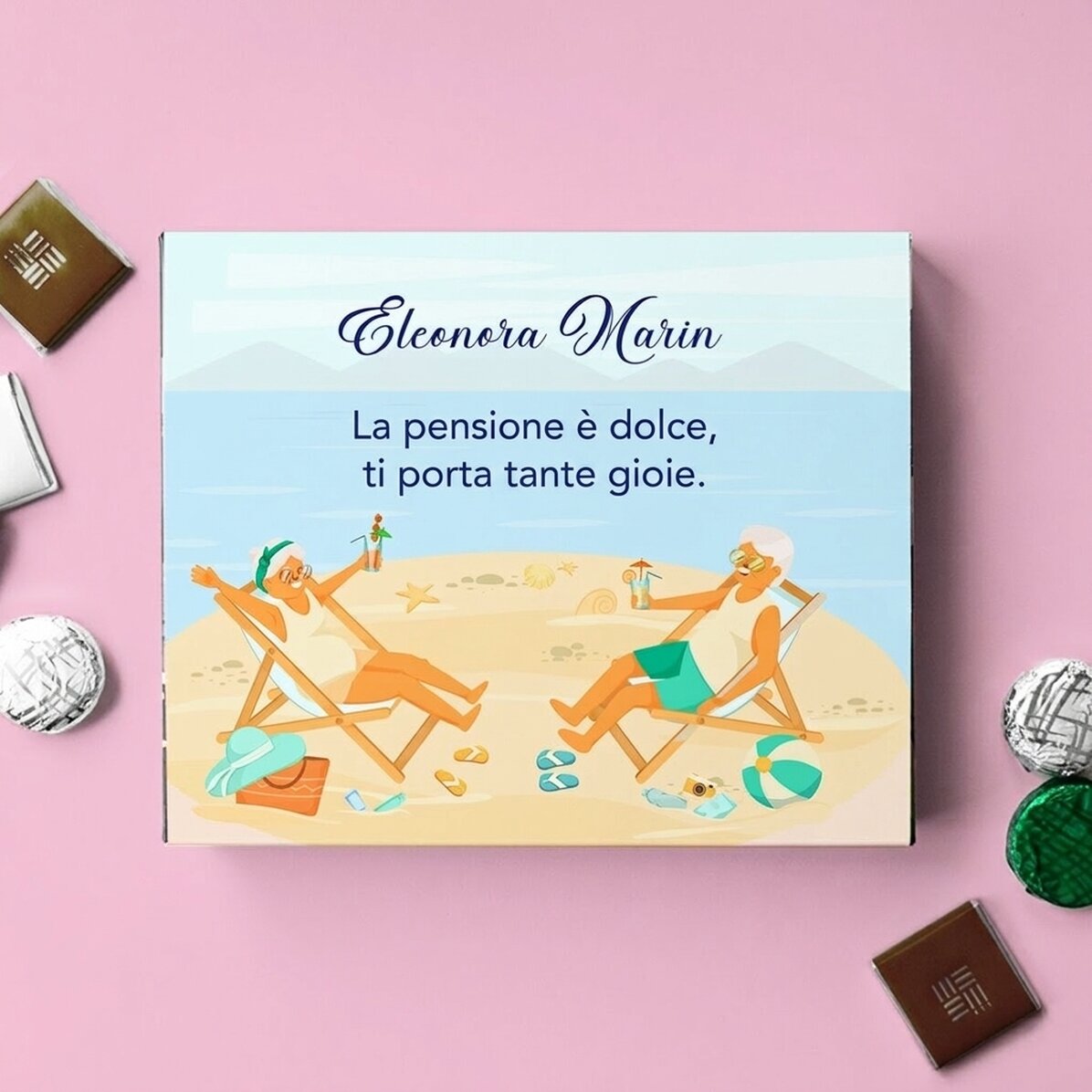 Scatola di cioccolatini personalizzata con messaggio - Dolce pensionamento