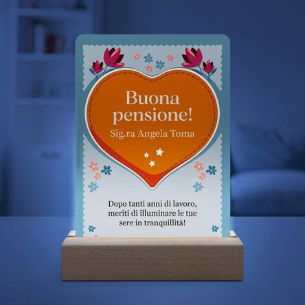 Lampada da comodino a LED personalizzata con messaggio - Pensionamento