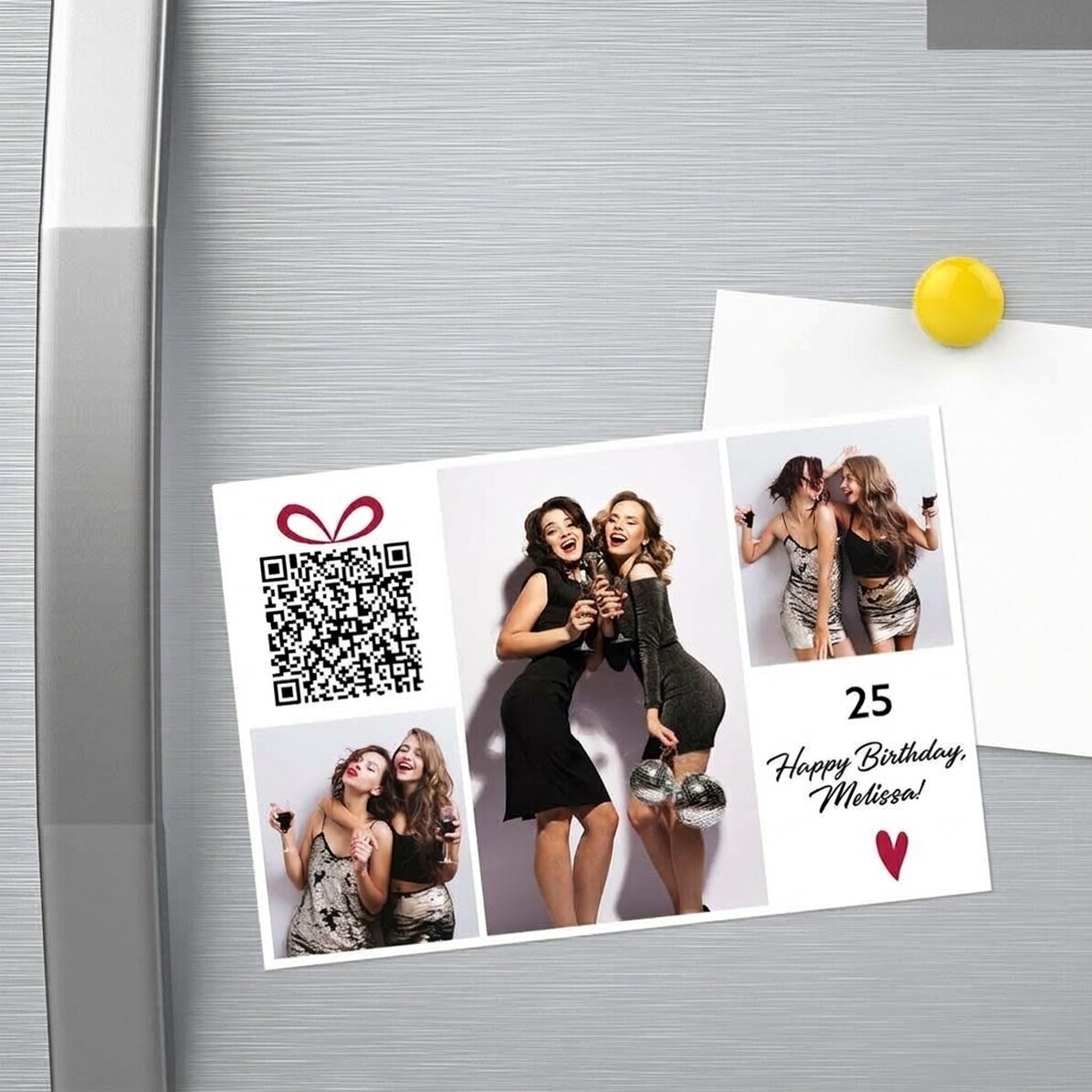 Magnete personalizzato 15x10 cm con testo, foto e codice QR - Buon compleanno!