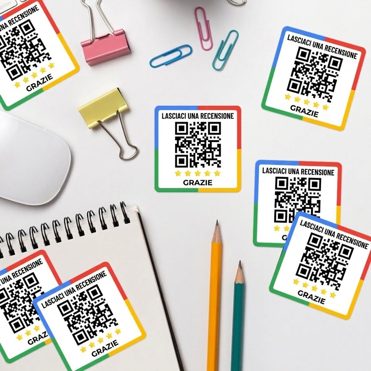 Set di 12 adesivi (etichette autoadesive) personalizzati con testo e codice QR - Lascia una recensio