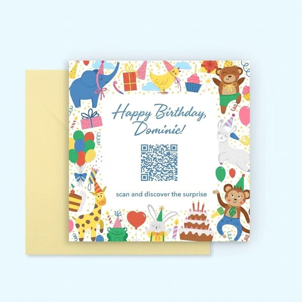 Tessera quadrata personalizzata con testo e codice QR - Bambini