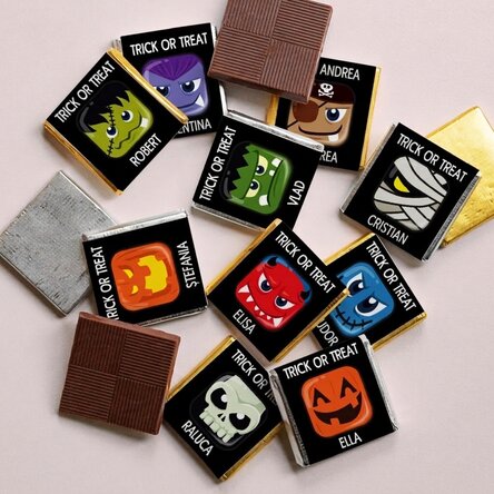 Set di 10 mini cioccolatini personalizzati con la scritta "Trick or Treat"