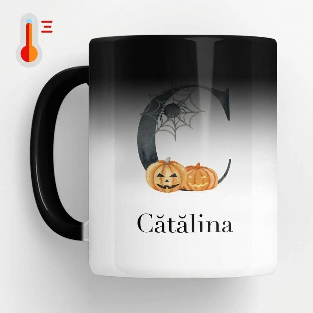 Tazza termosensibile personalizzata con iniziale e nome - Halloween