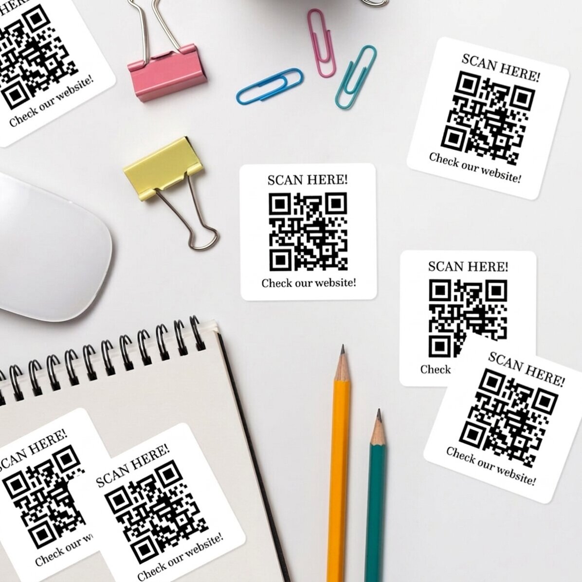 Set di 12 adesivi (etichette autoadesive) personalizzati con testo e codice QR - Check