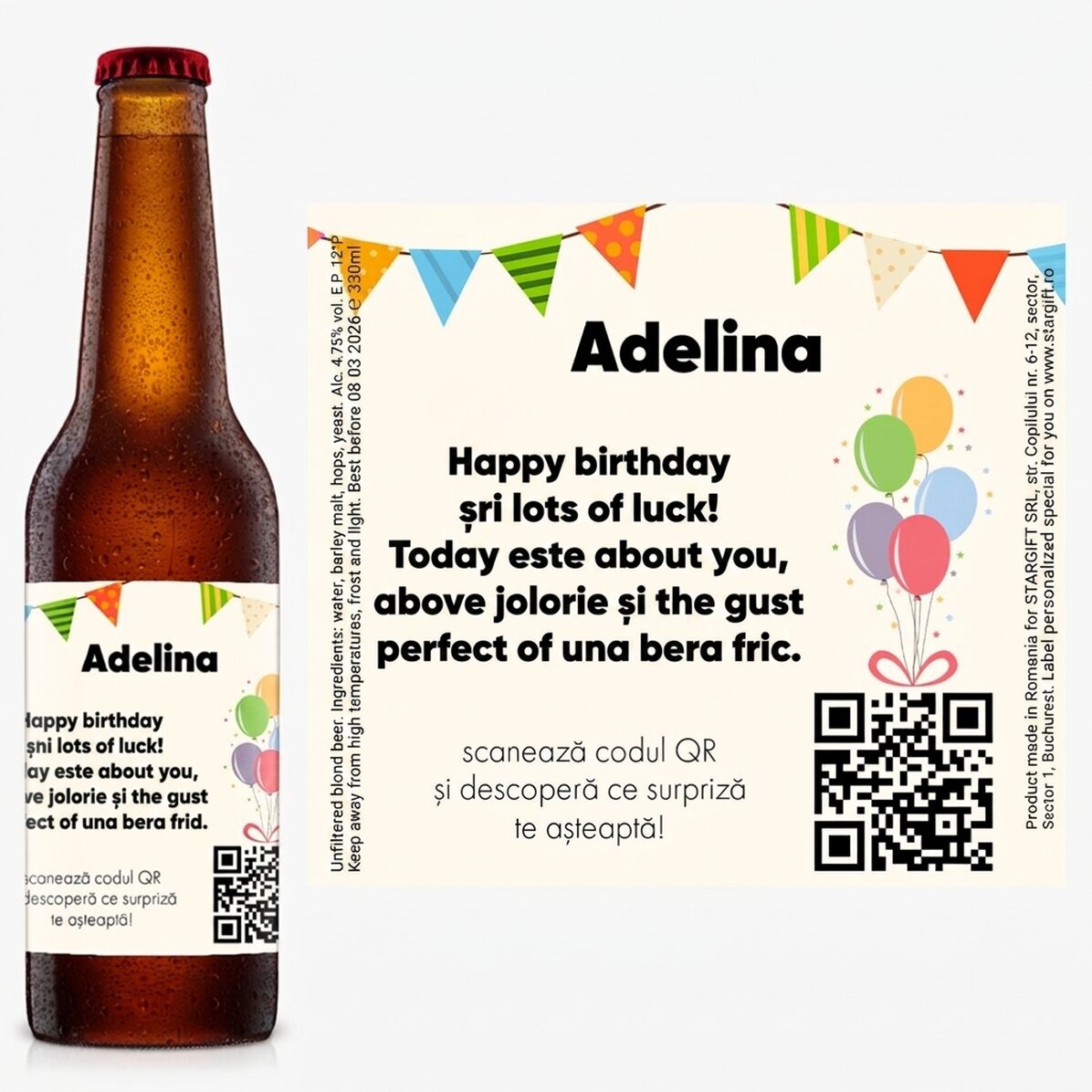 Birra personalizzata con testo e codice QR - Compleanno