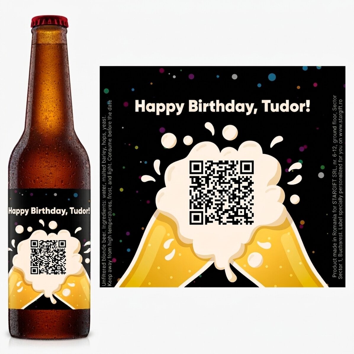 Birra personalizzata con testo e codice QR - Buon compleanno!