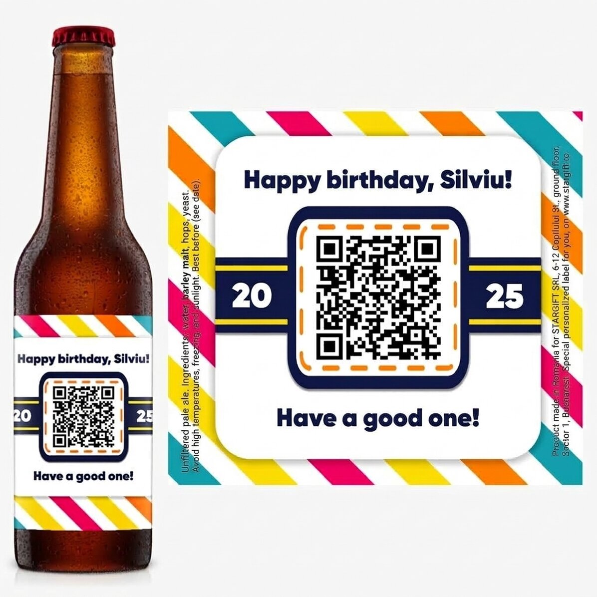 Birra personalizzata con testo e codice QR - Buon compleanno