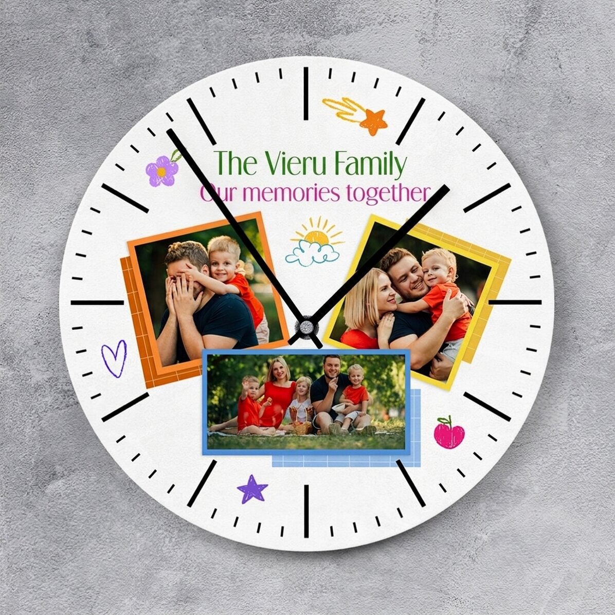 Orologio personalizzato con 3 foto e testo - Colori