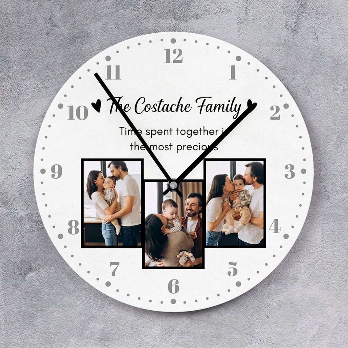 Orologio personalizzato con 3 foto e testo - Famiglia