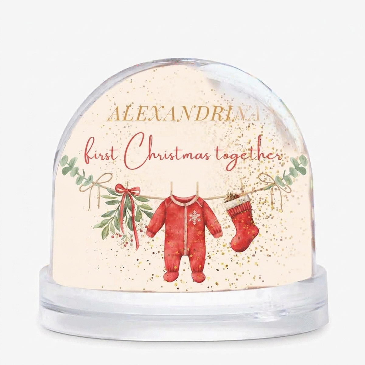 Sfera da scrivania personalizzata con messaggio e foto - First Christmas