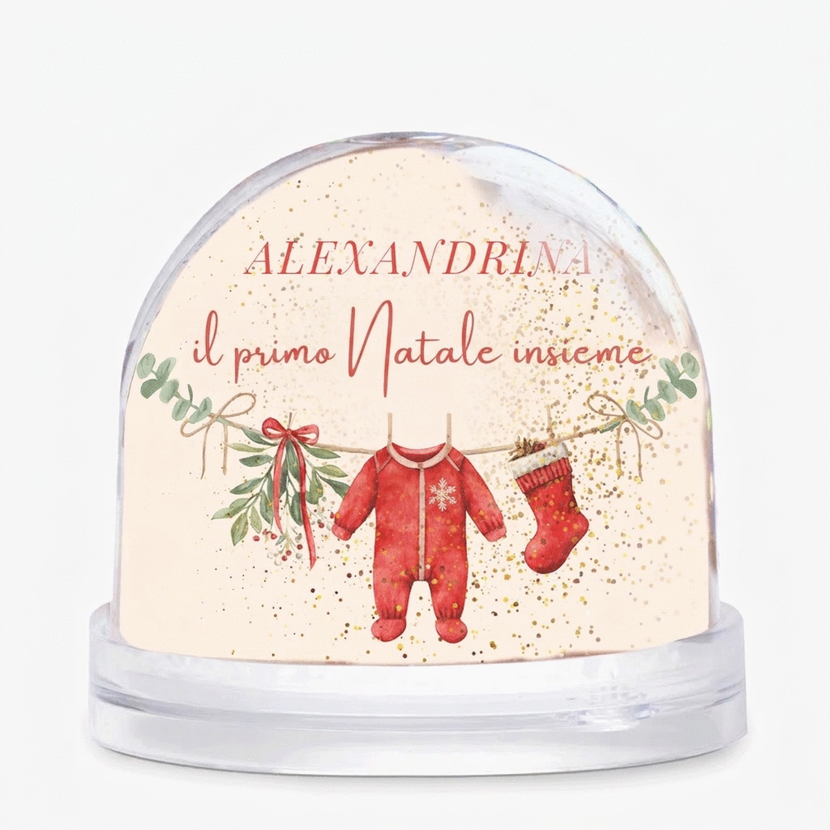 Sfera da scrivania personalizzata con messaggio e foto - First Christmas