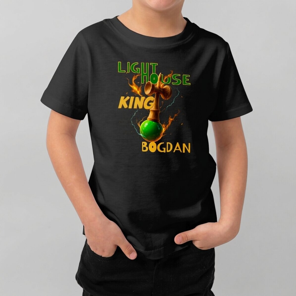 Maglietta in cotone per bambini personalizzata con scritta - Lighthouse King