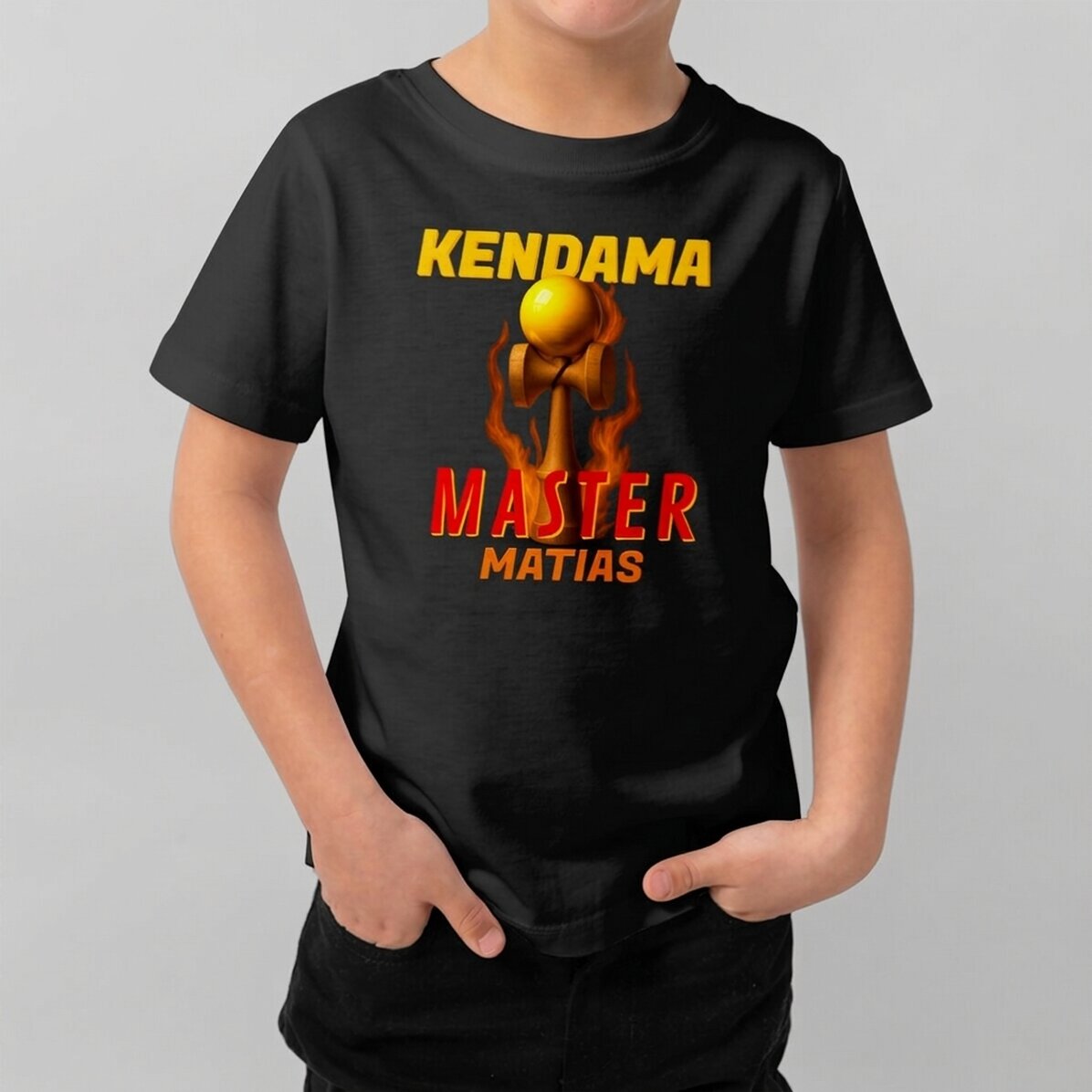 Maglietta in cotone per bambini personalizzata con scritta - Kendama Master