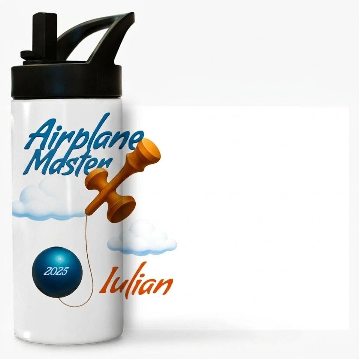 Tazza termica con manico e cannuccia personalizzata con nome per bambini - Airplane Master