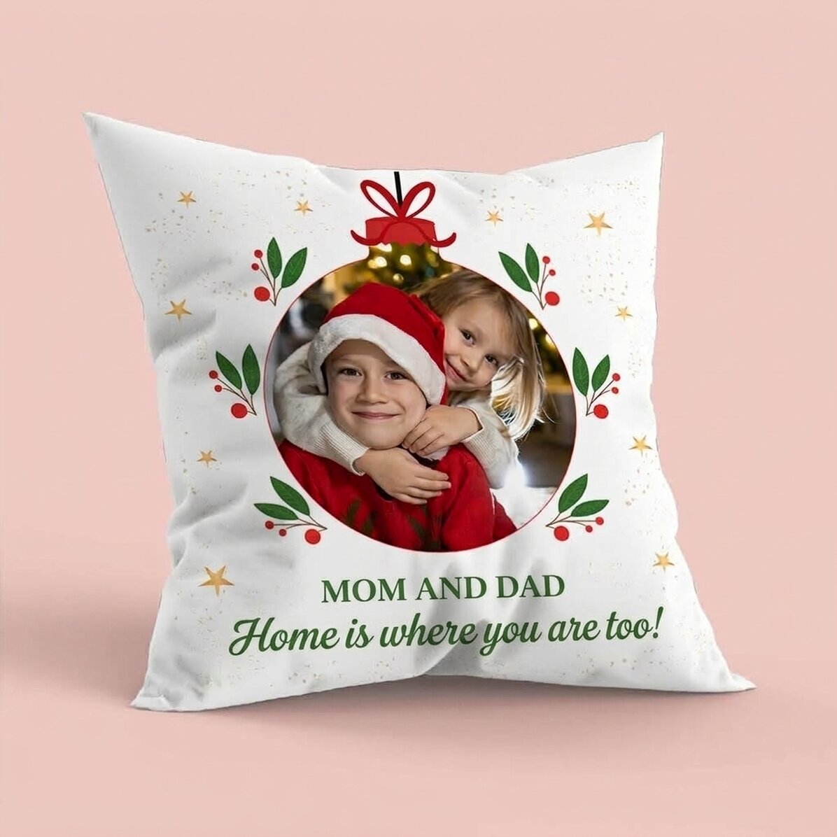 Cuscino personalizzato con foto e testo - A casa per Natale