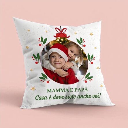 Cuscino personalizzato con foto e testo - A casa per Natale