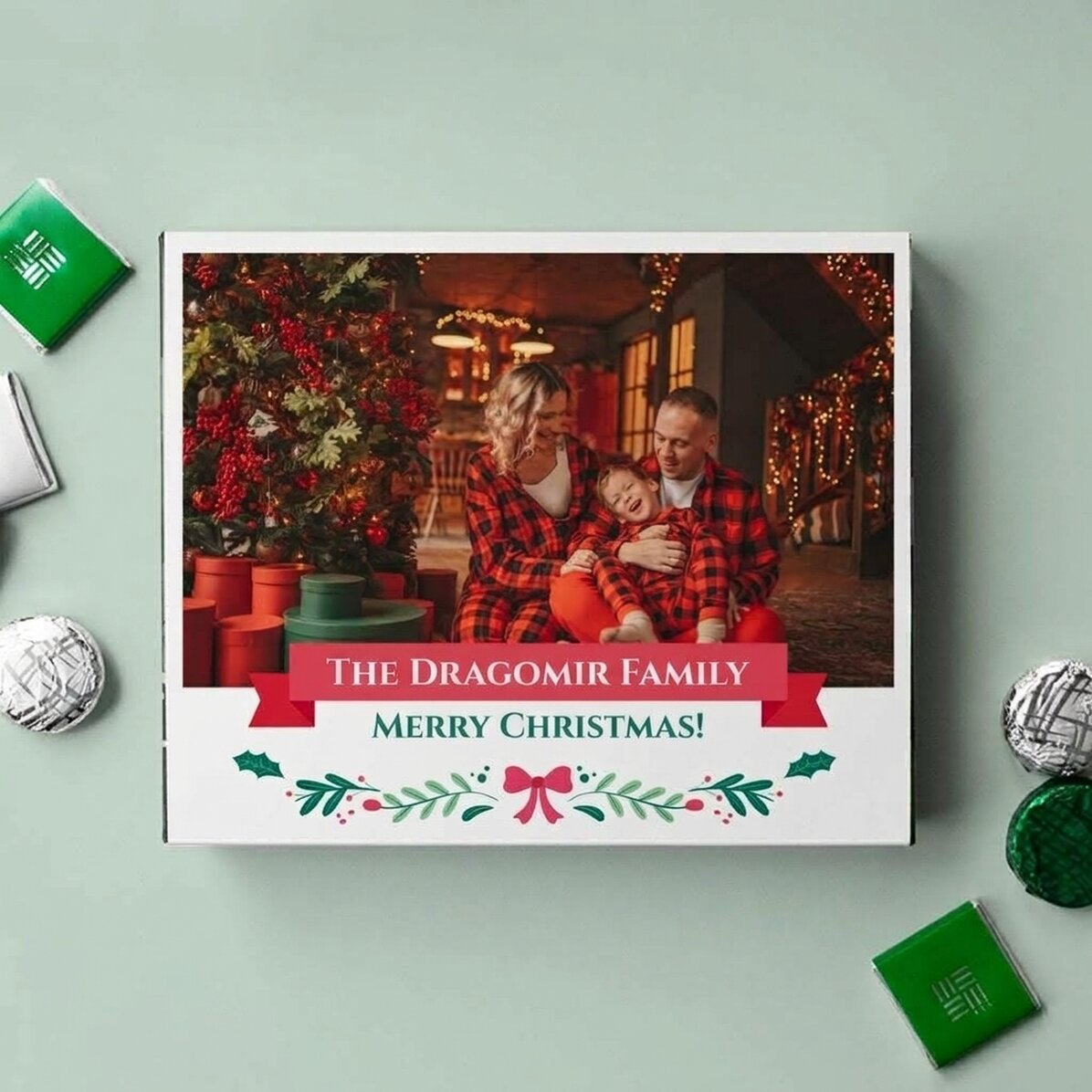 Scatola di cioccolatini personalizzata con una foto e una frase - Buon Natale!