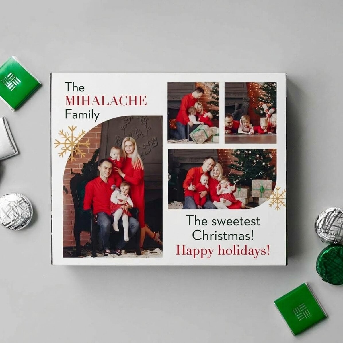 Scatola di cioccolatini personalizzata con 4 foto e testo - Natale
