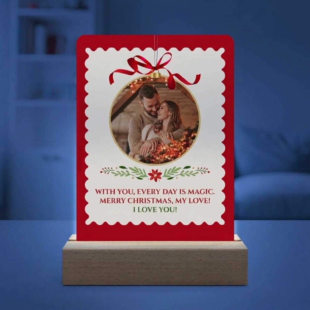 Lampada da comodino a LED personalizzata con foto e messaggio - Glob