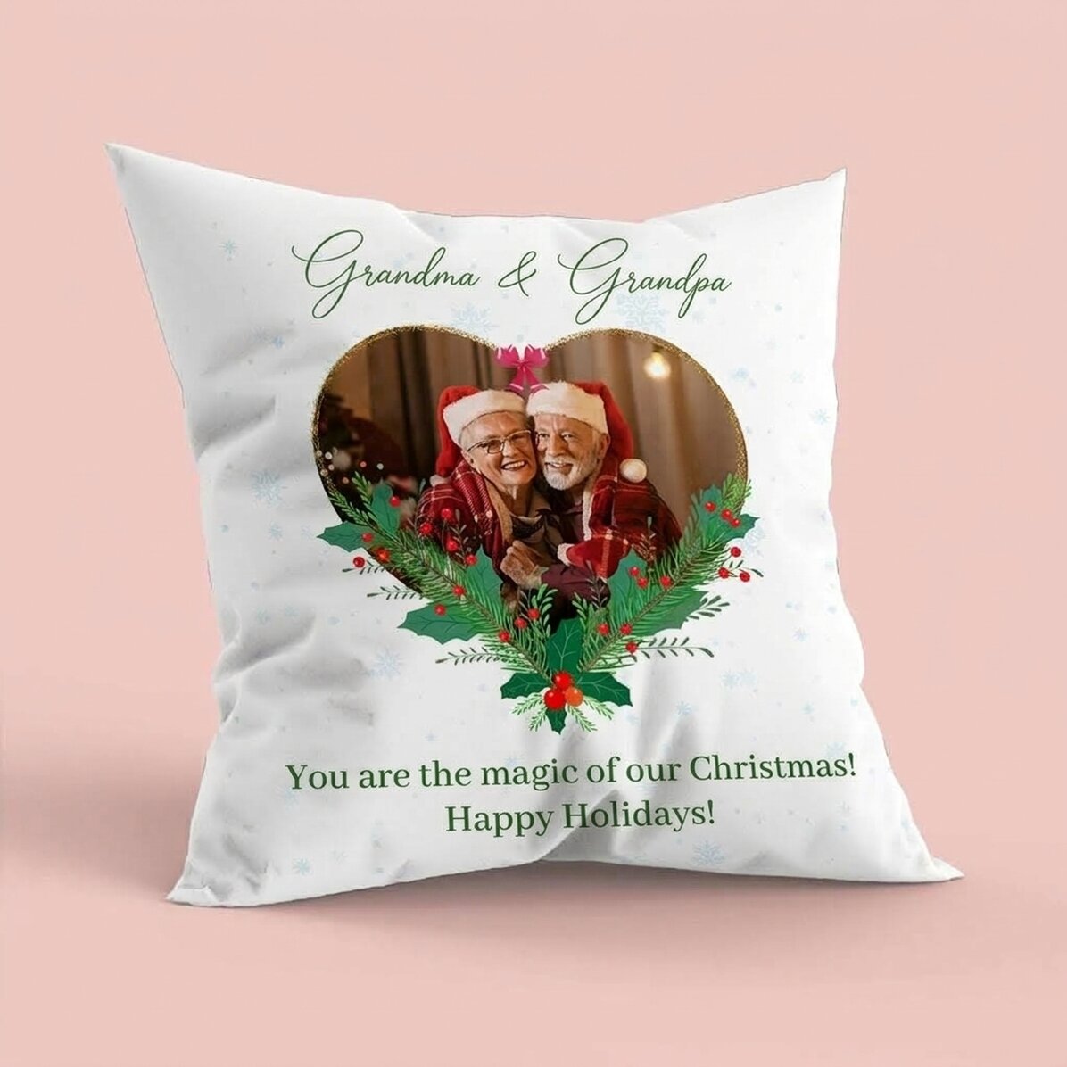Cuscino personalizzato con foto e messaggio - La magia del Natale