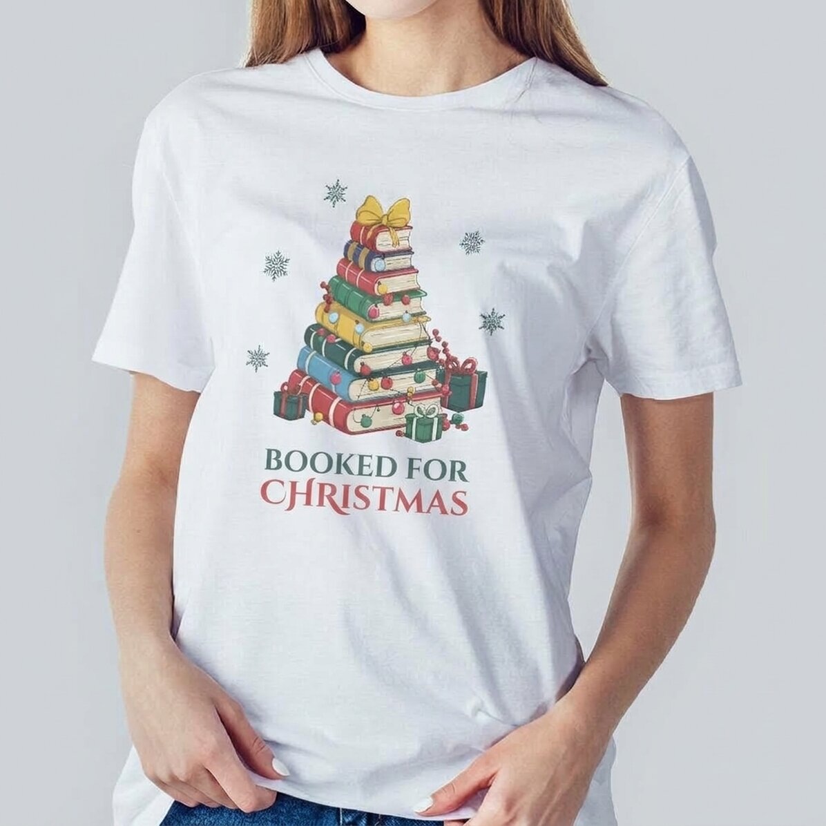 Maglietta in cotone personalizzata con una frase natalizia - Books