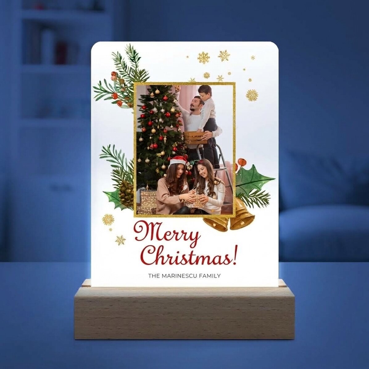 Lampada da comodino a LED personalizzata con foto e testo - Glitter Frame